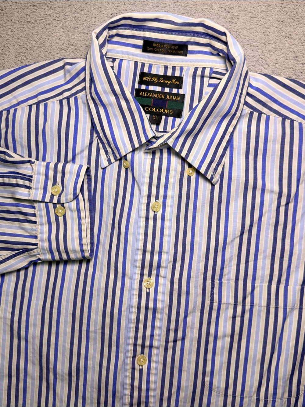 Vtg Colours By Alexander Julian Striped Button Down Shirt Men’s XL Luxury Yarn